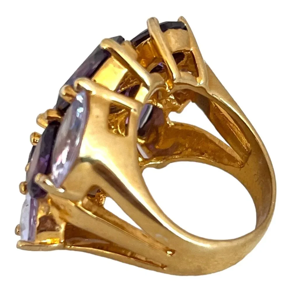 Vintage 1990s Joan Rivers Crystal Cluster Ring Purple Gold Tone Size 5 - 5Z
